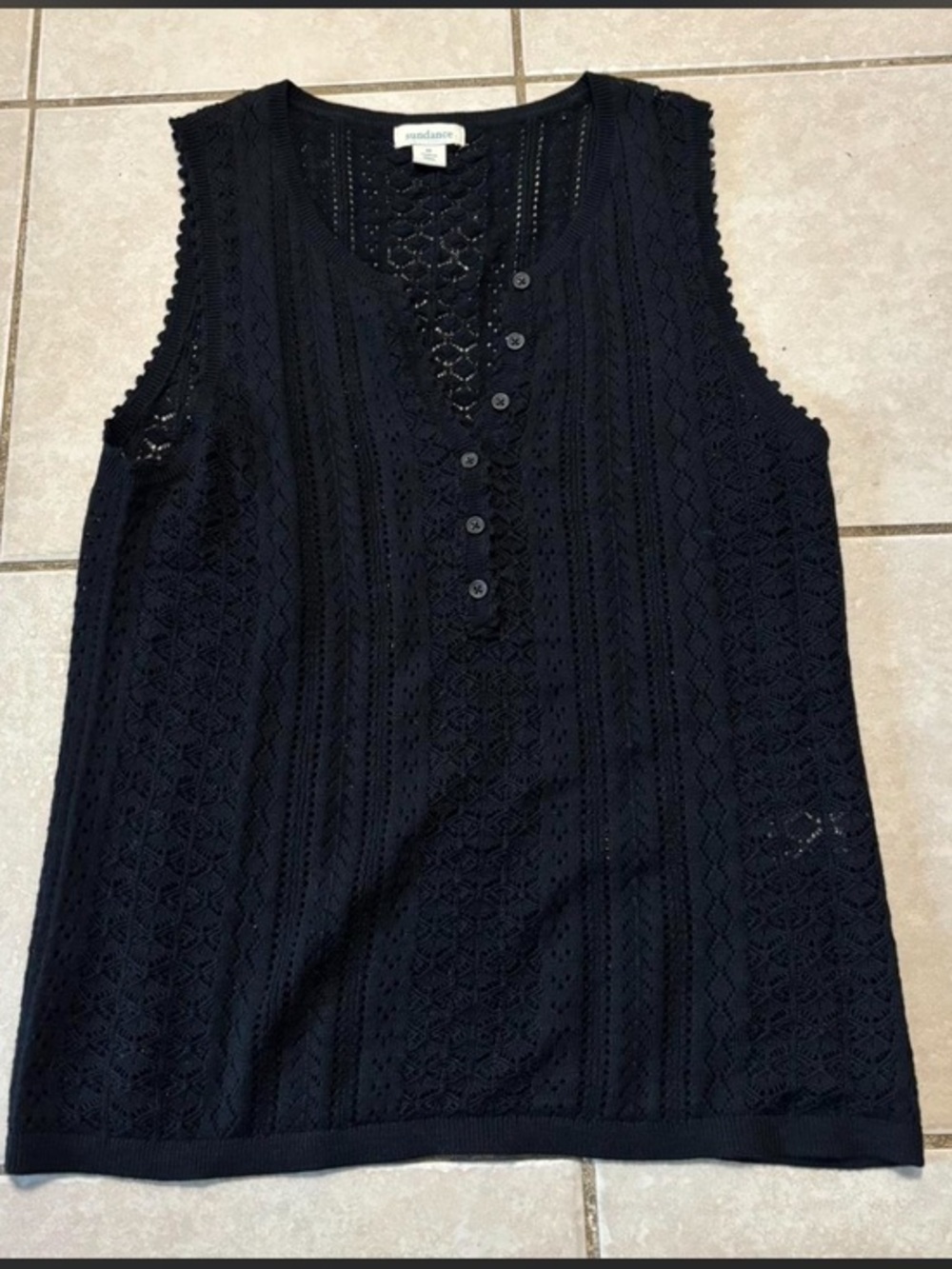 Sundance Black Crochet Open Knit Button-Front Tank